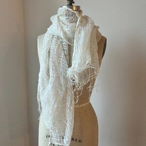Textured Gauze Scarf / Wrap – Lightweight Crinkle Weave – Light Ivory